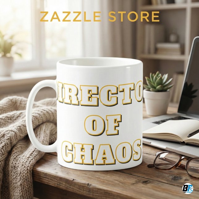 Director of Chaos Funny Office Humor & Parenting Kaffeetasse (Von Creator hochgeladen)