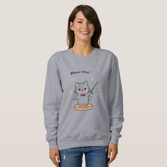 Dirigent des süßen Katzenorchesters Damenmode Sweatshirt (Vorne ganz)