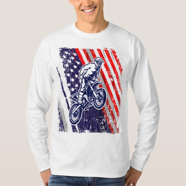 Dirt Bike American Flag Motocross Biker 4. Jul T-Shirt (Vorderseite)