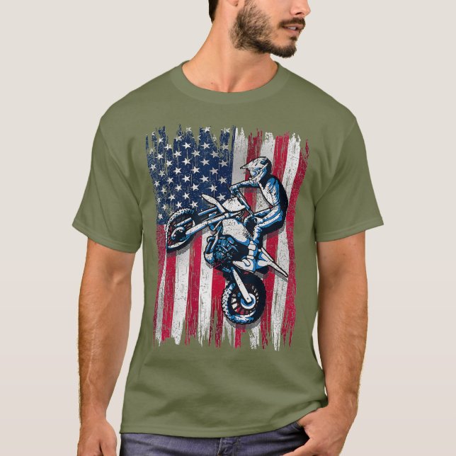 Dirt Bike American Flag Motocross Biker Gift 4 T-Shirt (Vorderseite)