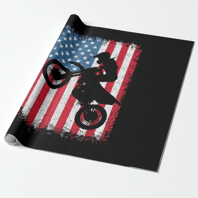 Dirt Bike American Flag Motocross Biker Men Boys V Geschenkpapier (Ungerollt)