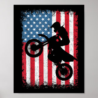Dirt Bike American Flag Motocross Biker Men Boys V Poster
