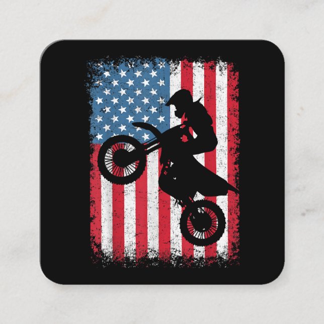 Dirt Bike American Flag Motocross Biker Men Boys V Quadratische Visitenkarte (Vorderseite)