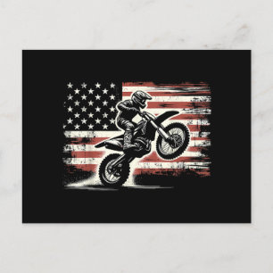 Dirt Bike American Flag Motocross Biker Vintag USA Postkarte
