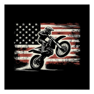 Dirt Bike Amerikanische Flagge Motocross Biker Vin Poster