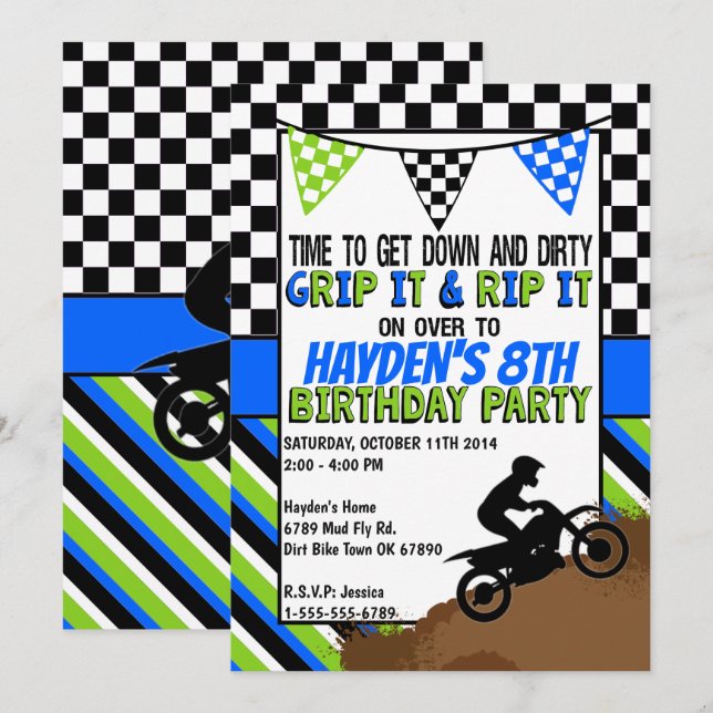 Dirt Bike Anniversaire Fête Invitation (Devant / Derrière)