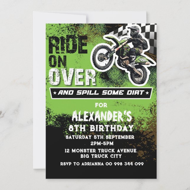 Dirt Bike Boy Green 2. 3. 6. 7. 9. Einladung (Vorderseite)
