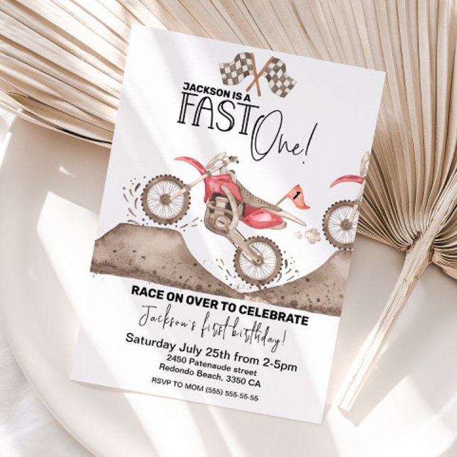Dirt Bike FAST Einladung zum Geburtstag (Fast one  birthday invitation Dirt bike)