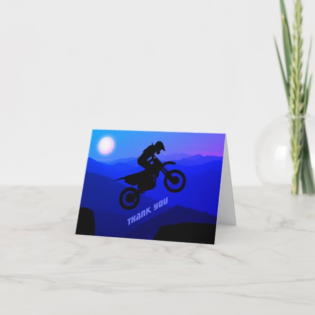 Dirt Bike Full Moon Night Rive Motocross Dankeskarte (Vorderseite)