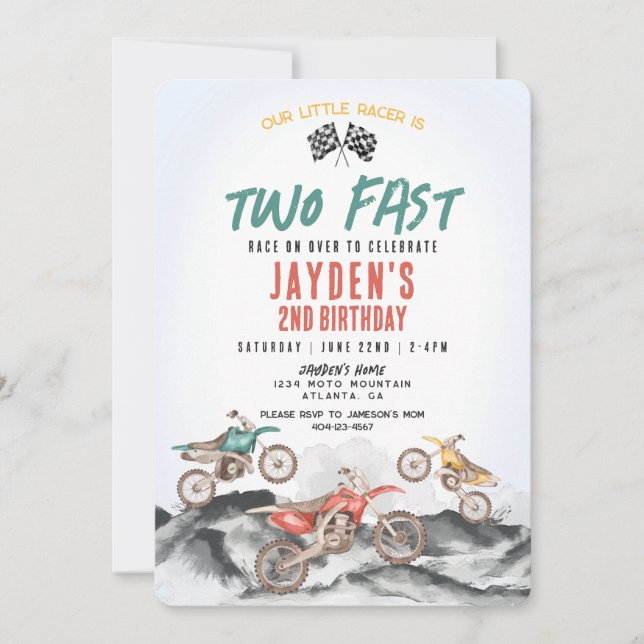 Dirt Bike Invitation de fête d'anniversaire pour g (Devant)