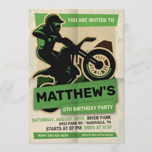 Dirt Bike Motocross Anniversaire Fête Invitation