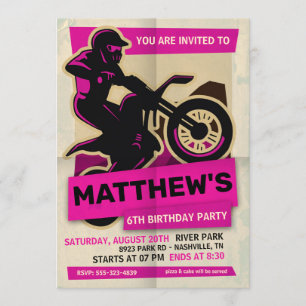Dirt Bike Motocross Anniversaire Fête Invitation
