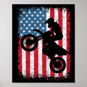 Dirt Bike Motocross Biker Amerikanische Flagge 4. Poster