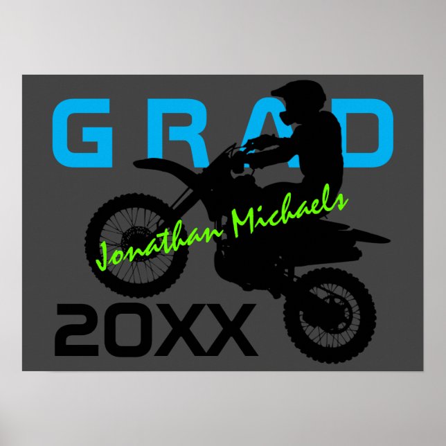 Dirt Bike Motocross Blue Green Grau Abschluss Poster (Vorne)
