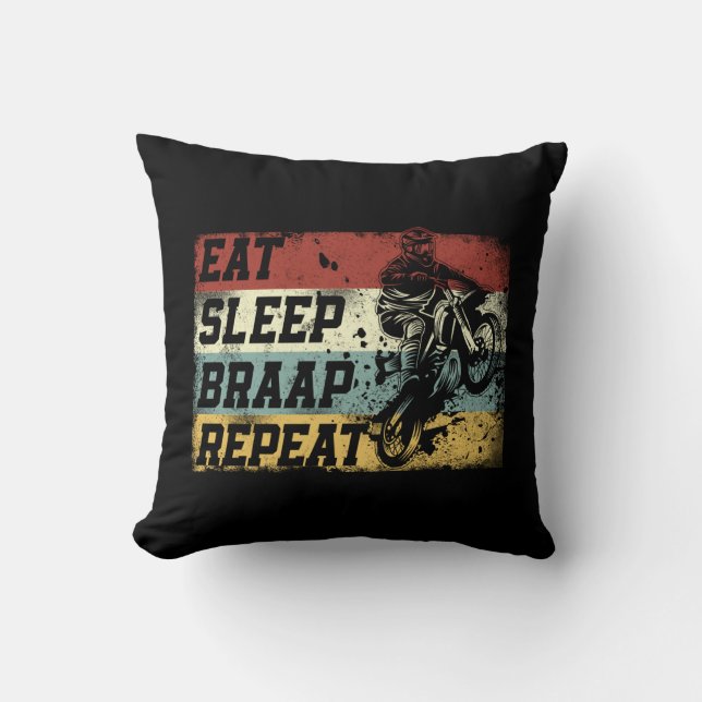 Dirt Bike Motocross Eat Sleep Braap Wiederholung V Kissen (Vorderseite)