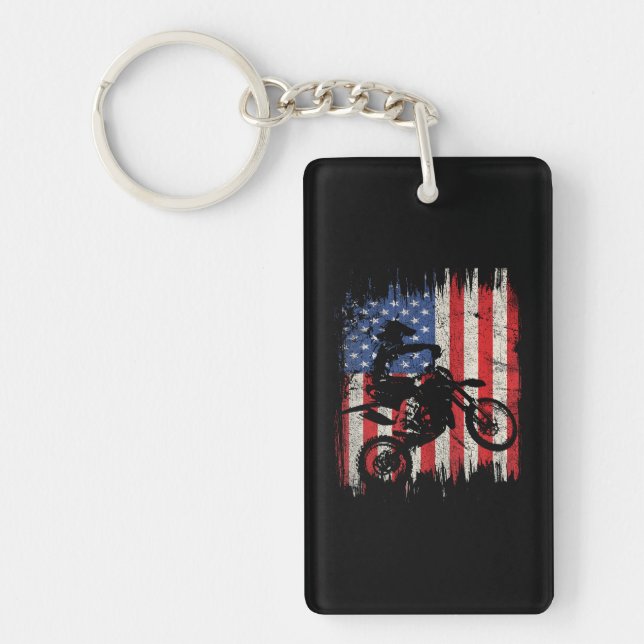 Dirt Bike Motocross USA American Flag Patriotic Schlüsselanhänger (Vorderseite)