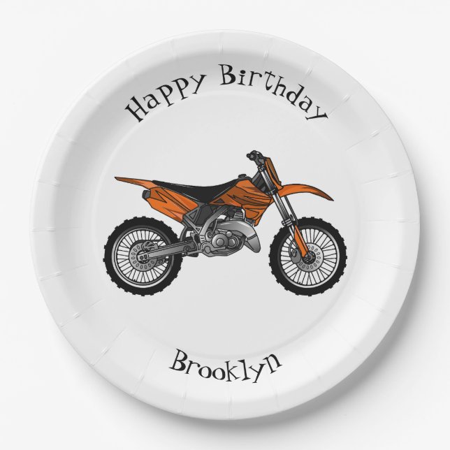 Dirt bike off-road motorrad / motocross-Cartoon Pappteller (Vorderseite)