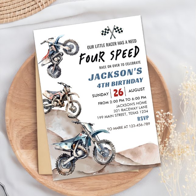 Dirt Bike Race Boy 4th Birthday Party Invitation (Créateur téléchargé)