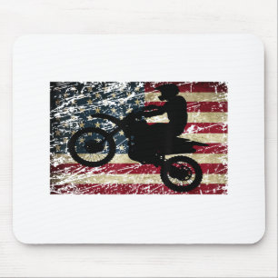Dirt Bike USA Flag T - Shirt Motocross American Fl Mousepad