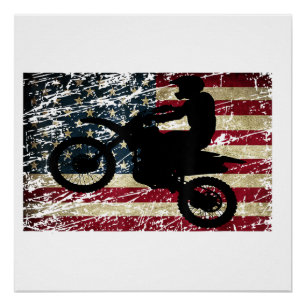 Dirt Bike USA Flag T - Shirt Motocross American Fl Poster