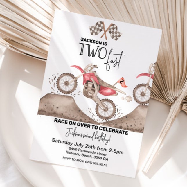 Dirt Bike ZWEI SCHNELLE Geburtstagseinladung Einladung (Two Fast dirt bike invitation)