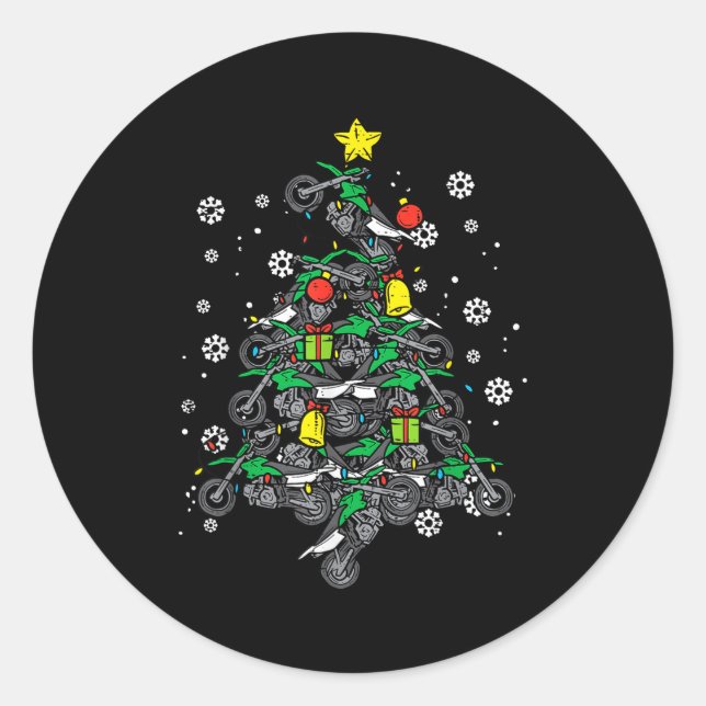 Dirt Bikes Christmas Tree Xmas Motocross Men Boy  Runder Aufkleber (Vorderseite)