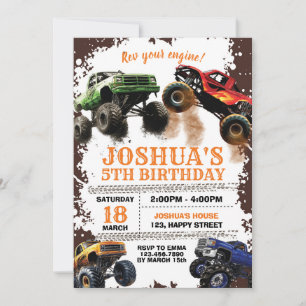 Dirt Monster Truck Einladung zum Geburtstag