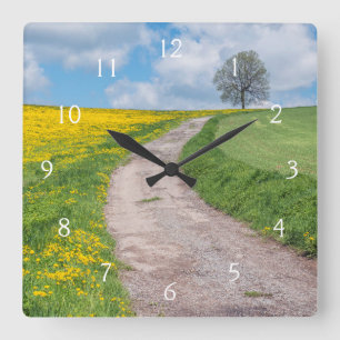 Dirt Road and Tree Quadratische Wanduhr