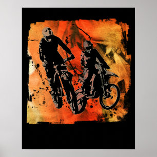 Dirtbiker Duo Rot und Orange Grunge Poster