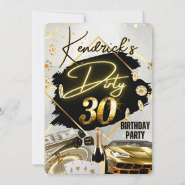 Dirty 30 Black & Gold Casino Sportwagen Luxus Einladung