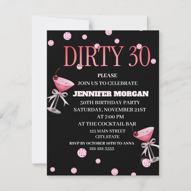 Dirty 30 Coquette Martini Geburtstag Thema Einladung (Vorderseite)
