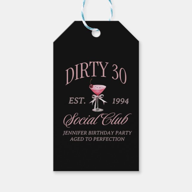 Dirty 30 Coquette Martini mit Bow Geschenkanhänger (Vorderseite)