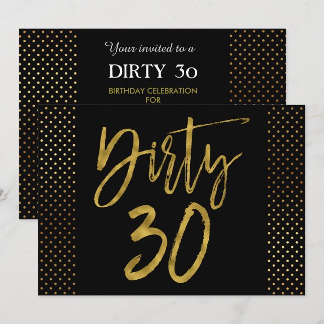 Dirty 30 Gold Foil Invitation Anniversaire (Devant / Derrière)