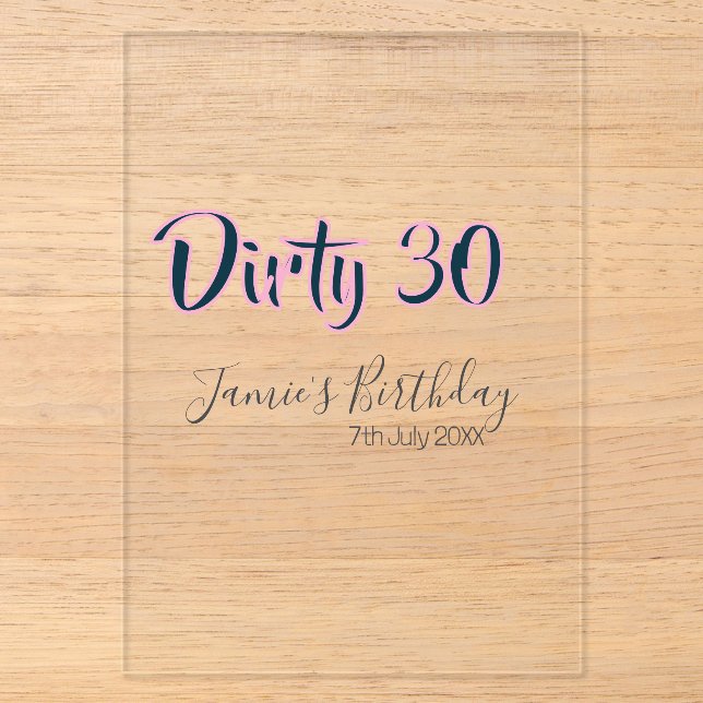 Dirty 30 happy birthday name date pink gray callig acryleinladungen (Vorderseite)