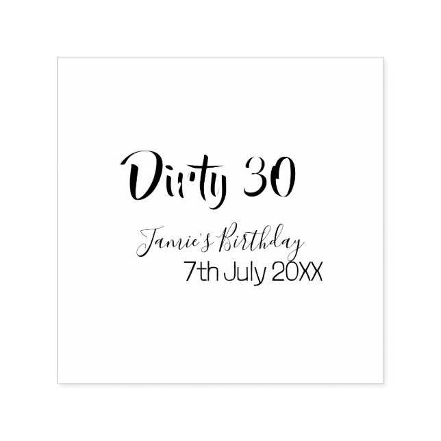 Dirty 30 happy birthday name date pink gray callig permastempel (Design)