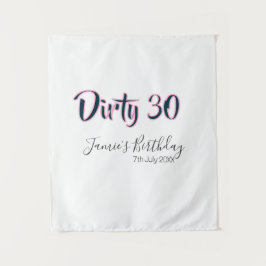 Dirty 30 happy birthday name date pink gray callig wandteppich