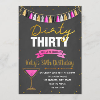 Dirty-30-Rosa-Party Einladung