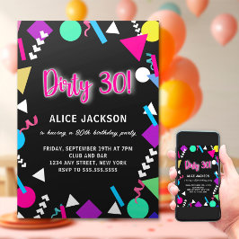 Dirty 30 Schwarz und Retro Geburtstag Einladung