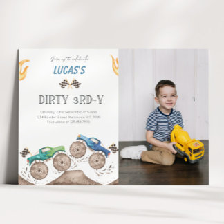 Dirty 3rd-y Monster Truck 3rd Birthday Photo Einladung
