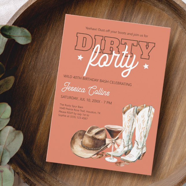 Dirty 40 Western Terracotta 40. Geburtstag Party Einladung (Dirty Forty Western Terracotta 40th Birthday Party Invitation)