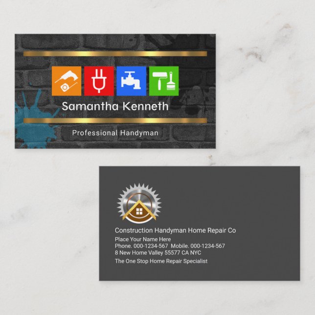 Dirty Brick Wall Handyman Tools Visitenkarte (Vorne/Hinten)