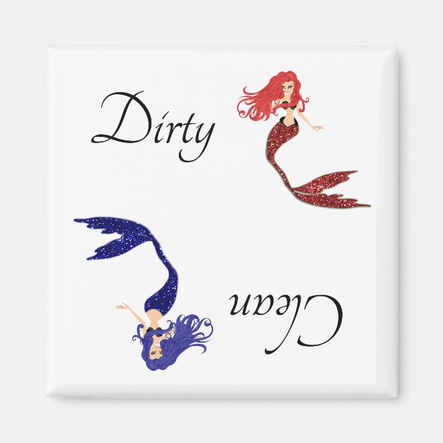 Dirty Clean Geschirrspüler Magnet Mermaids Red Blu (Vorne)