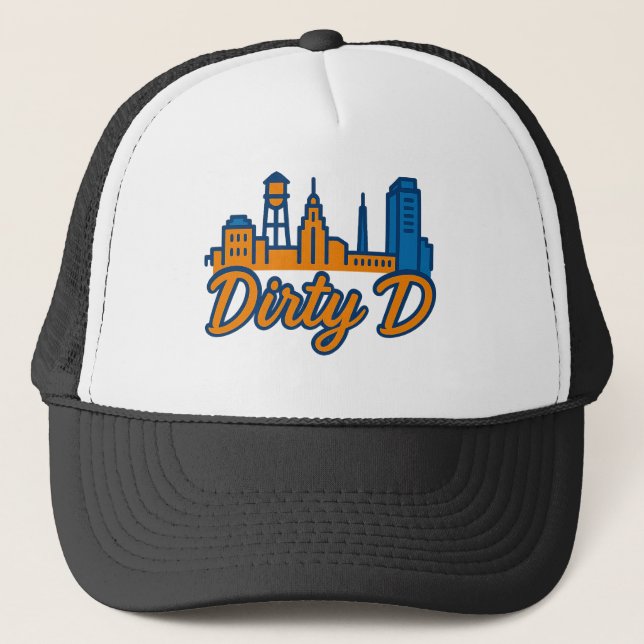 Dirty D Durham Skyline - Urban Script City Pride Truckerkappe (Vorderseite)