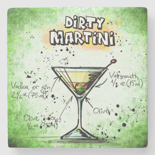 Dirty Martini Drink Rezept Steinuntersetzer (Vorderseite)