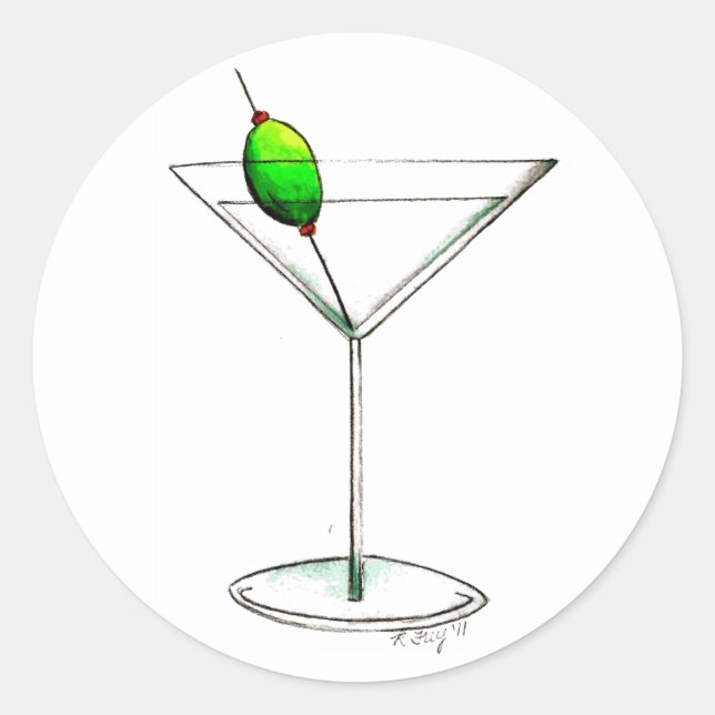 Dirty Martini mit Olive Cocktail Glass Mixed Drink Runder Aufkleber (Vorderseite)