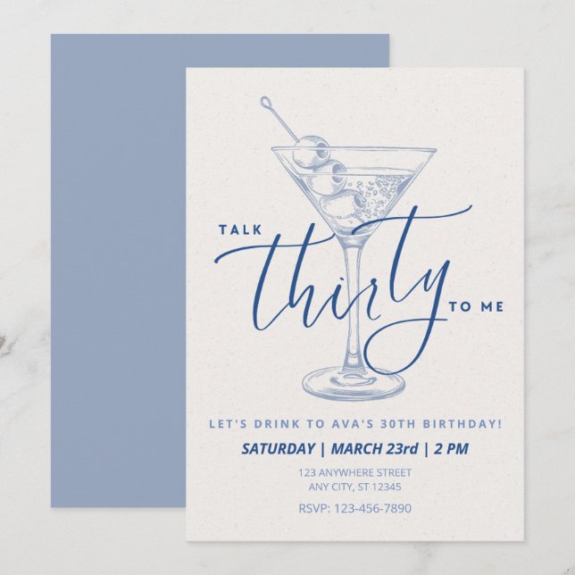 Dirty Martini "Talk Thirty to Me" Erwachsene Gebur Einladung (Vorne/Hinten)
