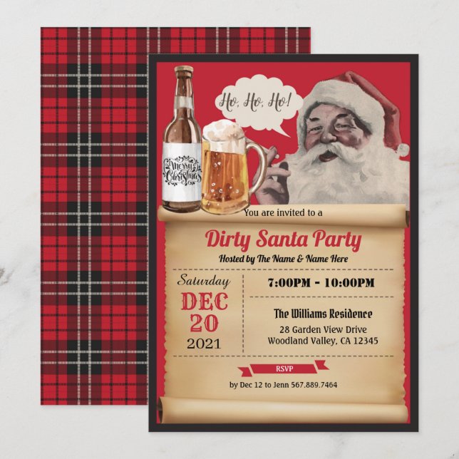 Dirty Santa Christmas Party Vintage Einladung (Vorne/Hinten)