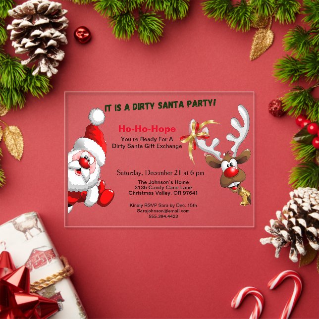 Dirty Santa Gift Exchange Santa & Rudolph Deer Acryleinladungen (Insitu (Feiertag))