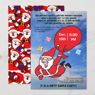 Dirty Santa Party Flying with a Blue Sky Christmas Einladung