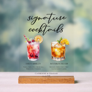 Dirty Shirley Bourbon Smash Hochzeitscocktails Acrylschild